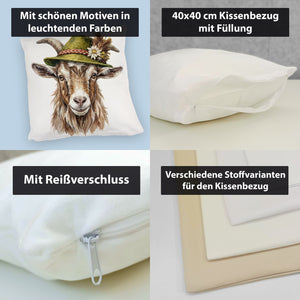 Ziege mit alpenländischem Trachtenhut Kissen
