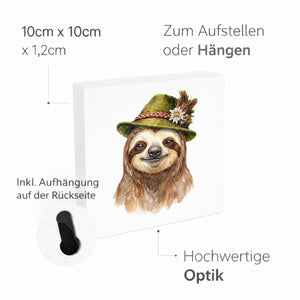 Trachtenhut Trend-Tiere Faultier Holzbild in 10x10 cm zum Stellen oder Aufhängen