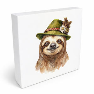 Trachtenhut Trend-Tiere Faultier Holzbild in 10x10 cm zum Stellen oder Aufhängen