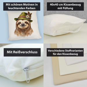 Faultier mit alpenländischem Trachtenhut Kissen