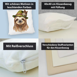 Faultier mit alpenländischem Trachtenhut Kissen