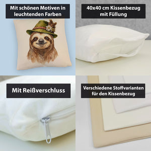 Faultier mit alpenländischem Trachtenhut Kissen