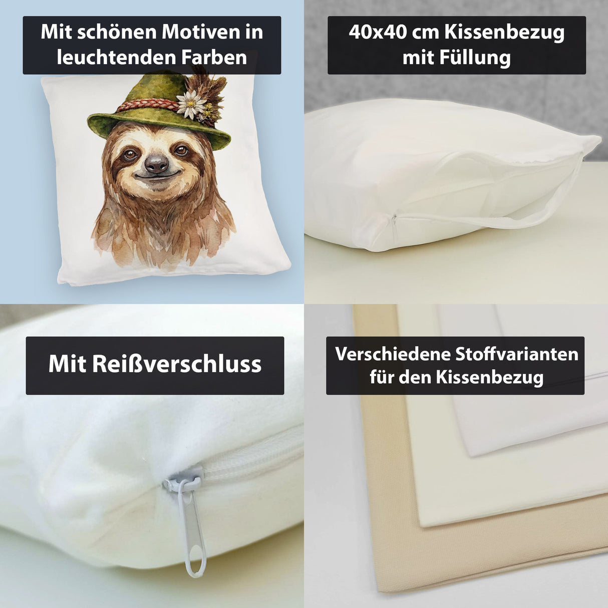 Faultier mit alpenländischem Trachtenhut Kissen