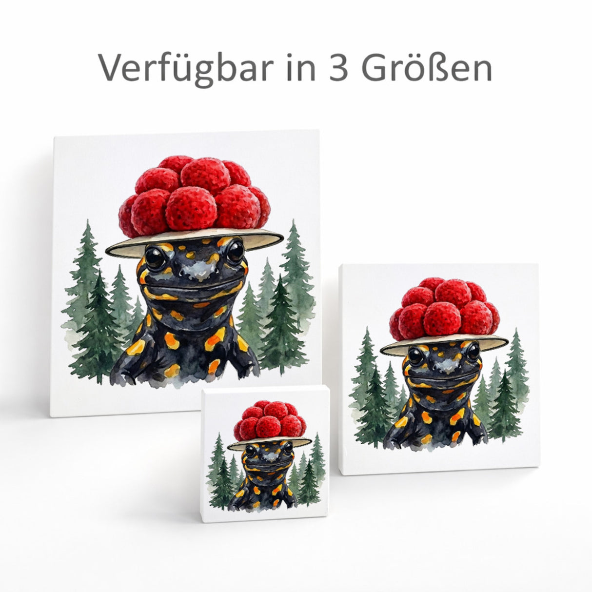 Schwarzwald Bollenhut - Gewässer Tier Feuersalamander Holzbild in 10x10 cm zum Stellen oder Aufhängen