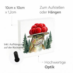 Schwarzwald Bollenhut - Gewässer Tier Forelle Holzbild in 10x10 cm zum Stellen oder Aufhängen