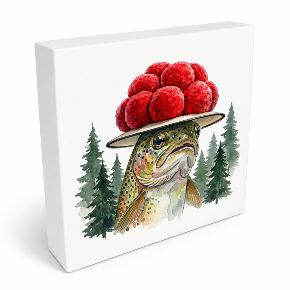 Schwarzwald Bollenhut - Gewässer Tier Forelle Holzbild in 10x10 cm zum Stellen oder Aufhängen