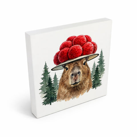 Schwarzwald Bollenhut - Trend Tier Capybara Holzbild in 10x10 cm zum Stellen oder Aufhängen