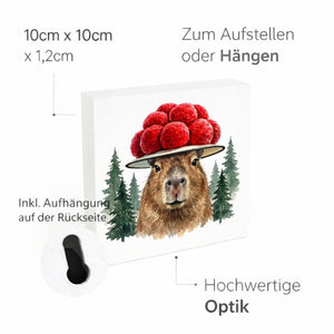 Schwarzwald Bollenhut - Trend Tier Capybara Holzbild in 10x10 cm zum Stellen oder Aufhängen