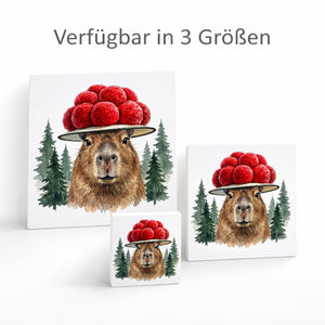 Schwarzwald Bollenhut - Trend Tier Capybara Holzbild in 10x10 cm zum Stellen oder Aufhängen