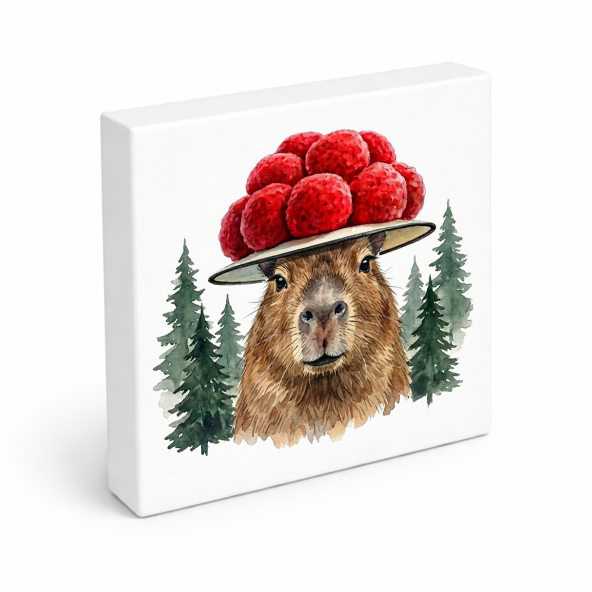 Schwarzwald Bollenhut - Trend Tier Capybara Holzbild in 10x10 cm zum Stellen oder Aufhängen