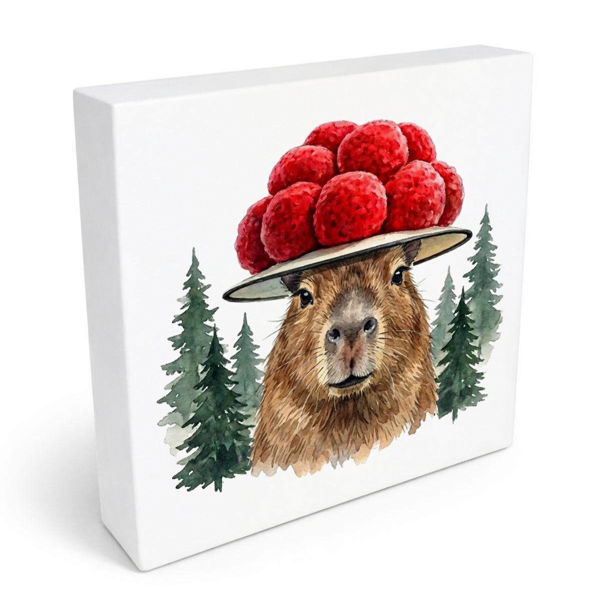 Schwarzwald Bollenhut - Trend Tier Capybara Holzbild in 10x10 cm zum Stellen oder Aufhängen