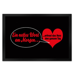 Herz und Sprechblase Fußmatte in 35x50 cm mit Spruch: Ein nettes Wort am Morgen