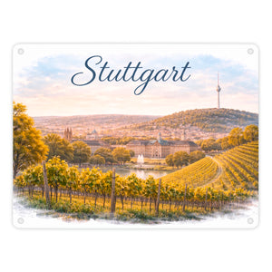 Stuttgart Skyline Weinberge Fernsehturm Metallschild in 15x20 cm
