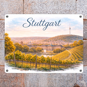 Stuttgart Skyline Weinberge Fernsehturm Metallschild in 15x20 cm