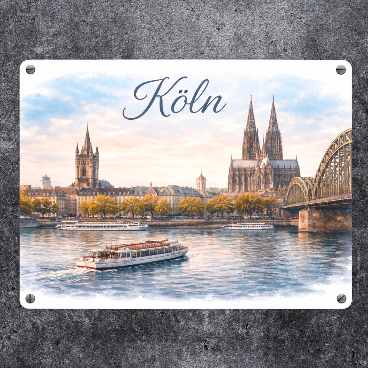 Köln Skyline Dom Rhein Metallschild in 15x20 cm Architektur