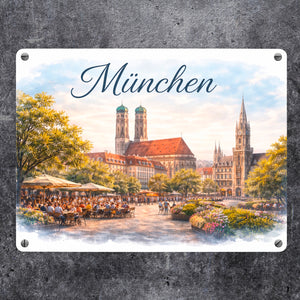 München Skyline Frauenkirche München Metallschild in 15x20 cm für Bayern-Fans