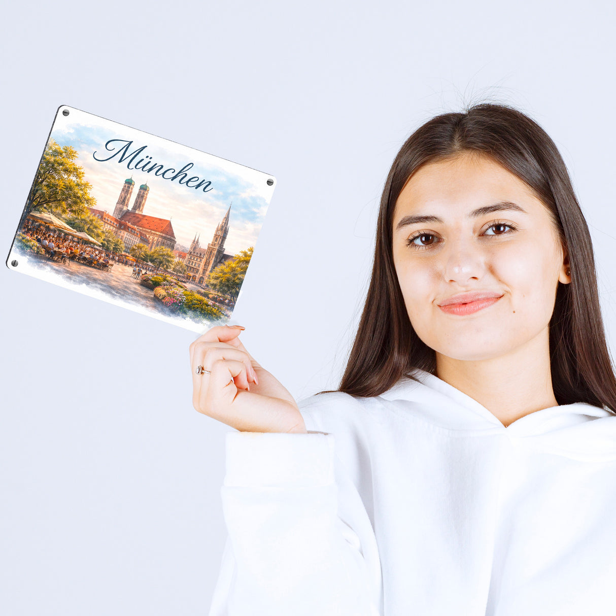 München Skyline Frauenkirche München Metallschild in 15x20 cm für Bayern-Fans
