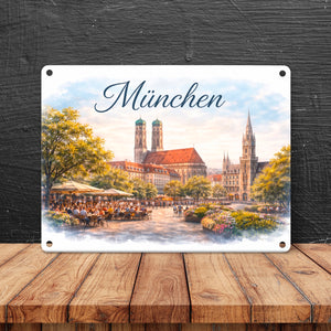 München Skyline Frauenkirche München Metallschild in 15x20 cm für Bayern-Fans