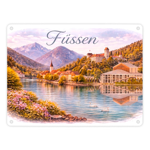Füssen Allgäu Alpen See Metallschild in 15x20 cm Landschaft