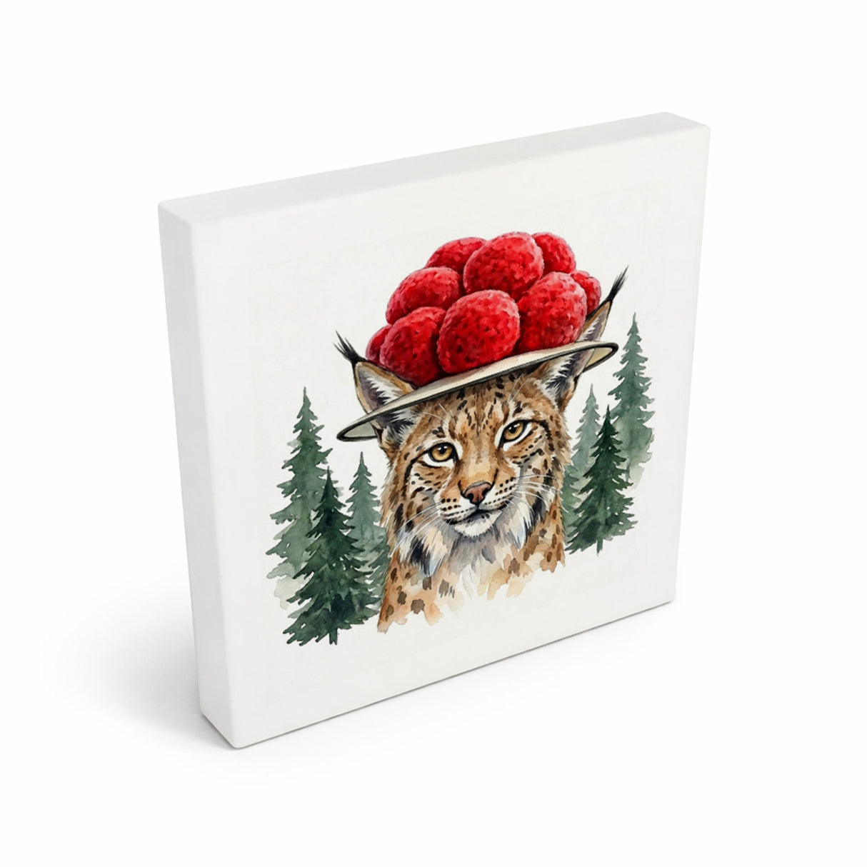 Schwarzwald Bollenhut - Wald Tier Luchs Holzbild in 10x10 cm zum Stellen oder Aufhängen