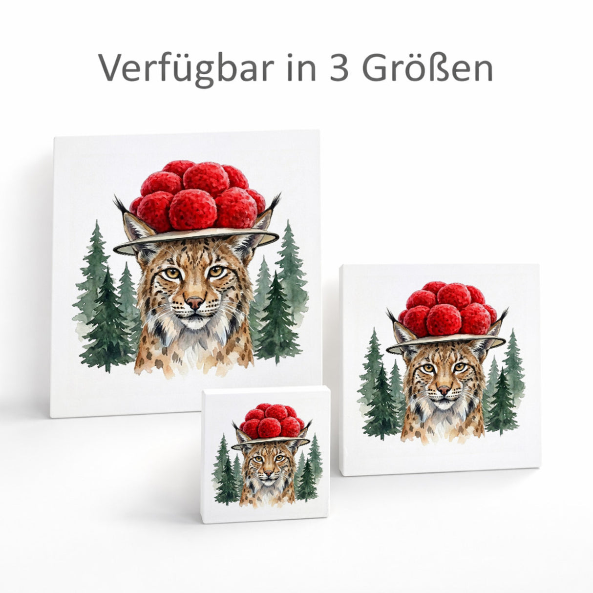 Schwarzwald Bollenhut - Wald Tier Luchs Holzbild in 10x10 cm zum Stellen oder Aufhängen