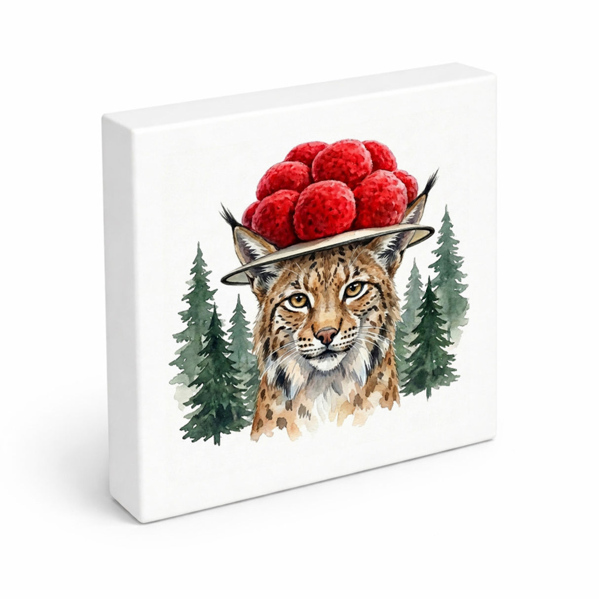 Schwarzwald Bollenhut - Wald Tier Luchs Holzbild in 10x10 cm zum Stellen oder Aufhängen