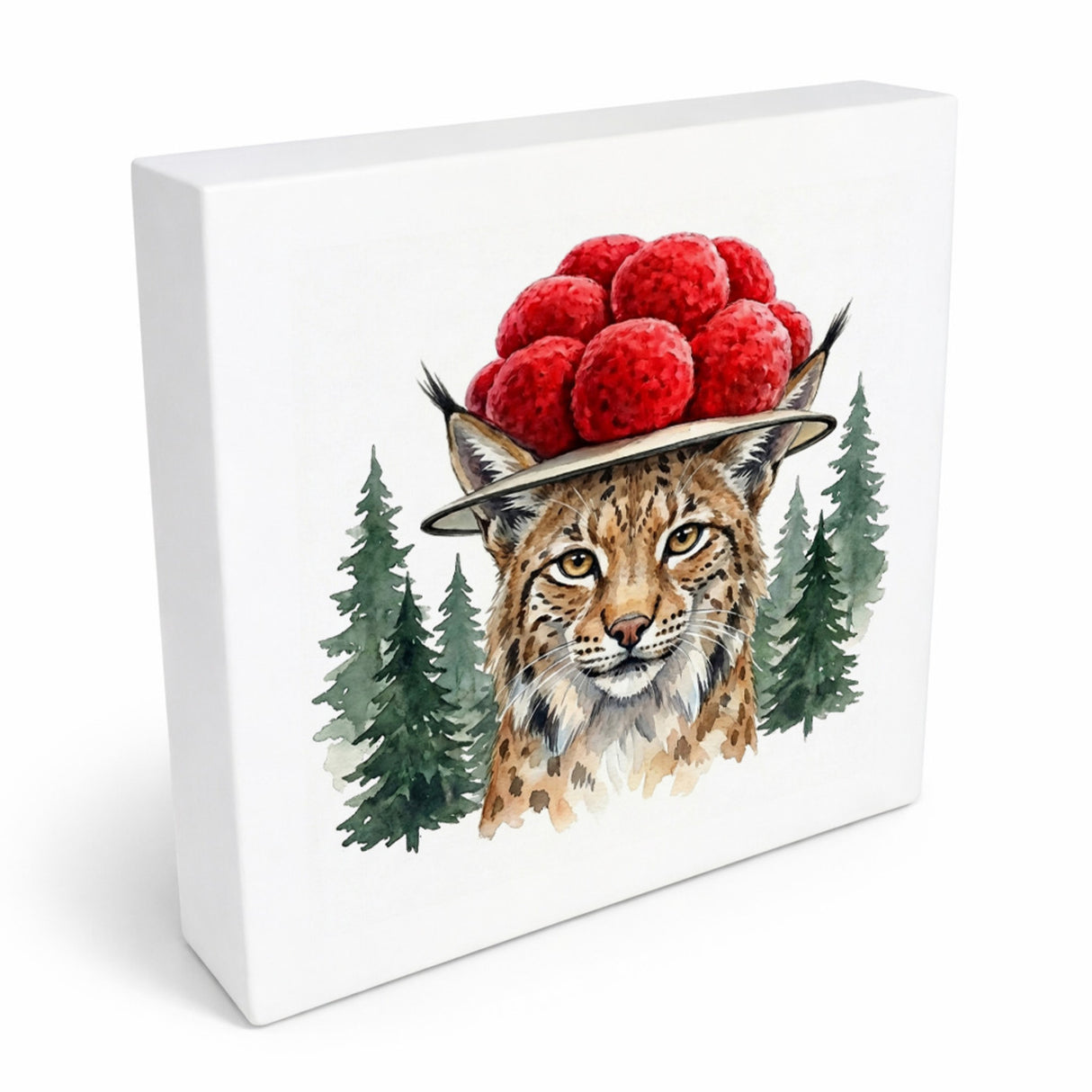 Schwarzwald Bollenhut - Wald Tier Luchs Holzbild in 10x10 cm zum Stellen oder Aufhängen