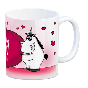 Einhorn Kaffeebecher mit Herz Motiv und Spruch: Opa ... ist der Beste!