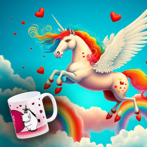Einhorn Kaffeebecher mit Herz Motiv und Spruch: Opa ... ist der Beste!