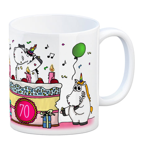 Kaffeebecher mit Einhorn Geburtstagsparty Motiv zum 70. Geburtstag