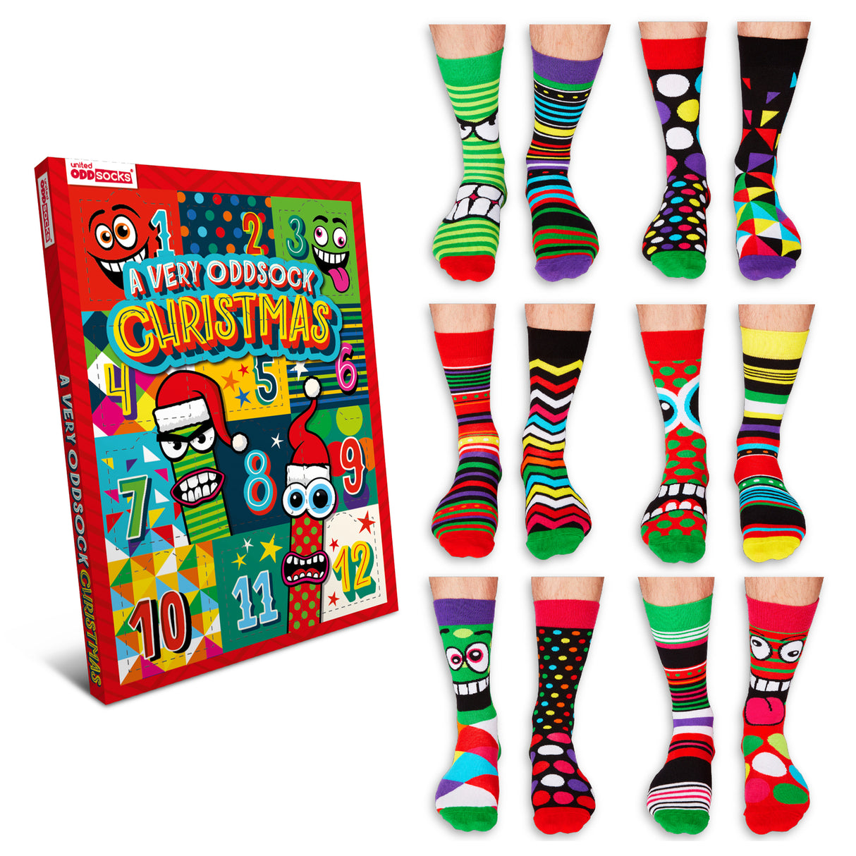 12 Weihnachtstage Oddsocks Socken Weihnachtskalender für Männer in 39-46