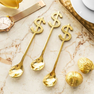 Dollarzeichen Kaffeelöffel in gold im 3er Set