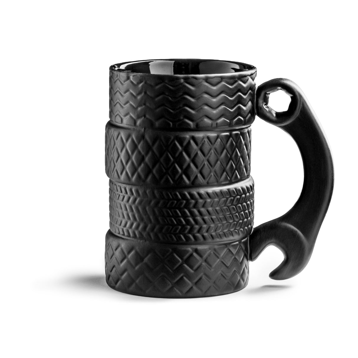 Autoreifen Kaffeebecher mit Schraubenschlüssel als Griff