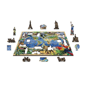 Wildtiere und Weltkarte Puzzle mit 150 Teilen aus Holz