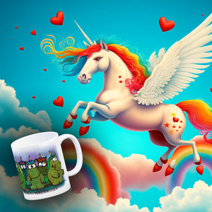 Honeycorns Kaffeebecher mit Einhorn Motiv und Spruch: Menschenfleisch