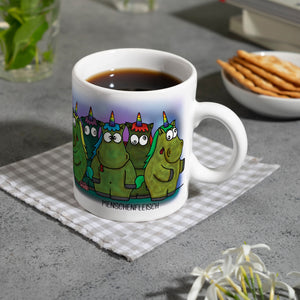 Honeycorns Kaffeebecher mit Einhorn Motiv und Spruch: Menschenfleisch