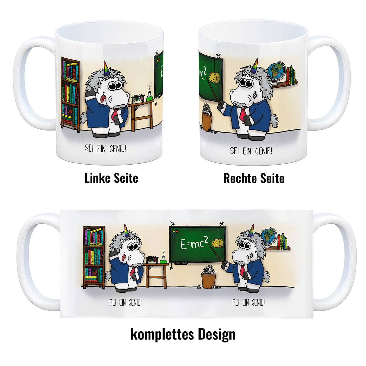 Honeycorns Kaffeebecher mit Einhorn Motiv und Spruch: Sei ein Genie!