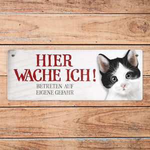 Metallschild mit Katze Motiv und Spruch: Betreten auf eigene Gefahr ...