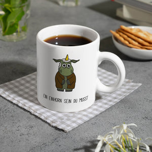 Honeycorns Kaffeebecher mit Einhorn Motiv und Spruch: Ein Einhorn sein du musst