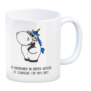 Honeycorns Kaffeebecher mit Einhorn Motiv und Spruch: Da Kakaobohnen an Bäumen wachsen, ...