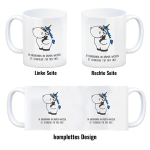 Honeycorns Kaffeebecher mit Einhorn Motiv und Spruch: Da Kakaobohnen an Bäumen wachsen, ...