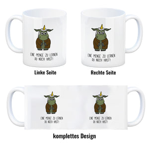 Honeycorns Kaffeebecher mit Einhorn Motiv und Spruch: Eine menge zu lernen du noch hast!