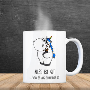 Honeycorns Kaffeebecher mit Einhorn Motiv und Spruch: Alles ist gut ... wenn es aus ...