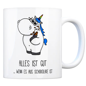 Honeycorns Kaffeebecher mit Einhorn Motiv und Spruch: Alles ist gut ... wenn es aus ...