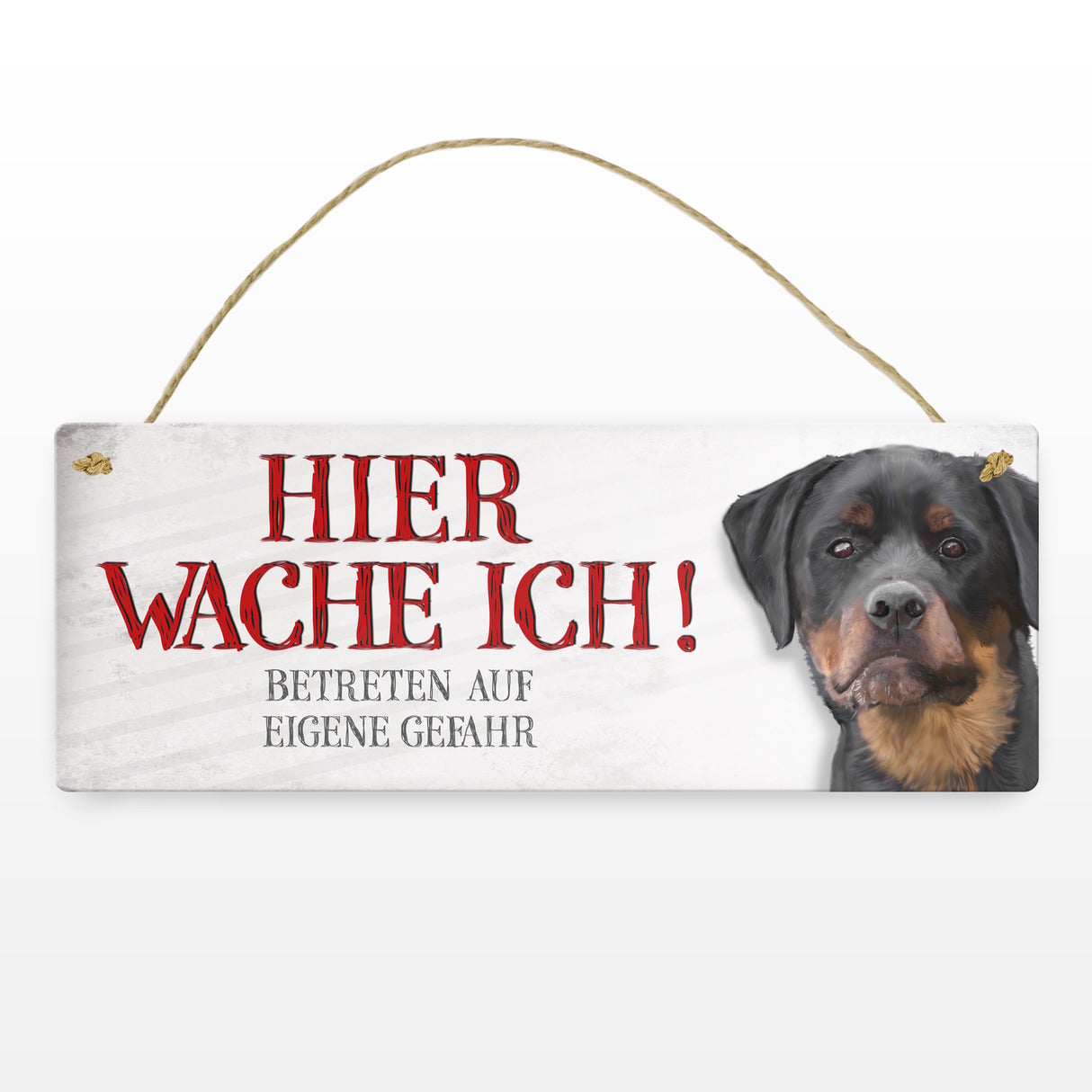 Metallschild mit Rottweiler Motiv und Spruch: Betreten auf eigene Gefahr ...