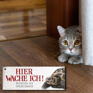 Metallschild mit Schildkröte Motiv und Spruch: Betreten auf eigene Gefahr ...