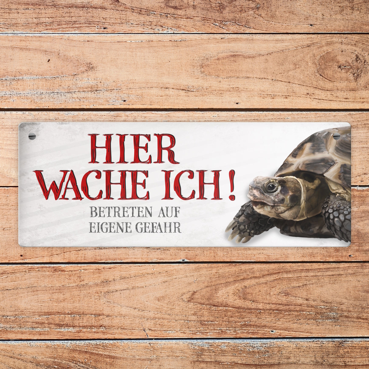 Metallschild mit Schildkröte Motiv und Spruch: Betreten auf eigene Gefahr ...