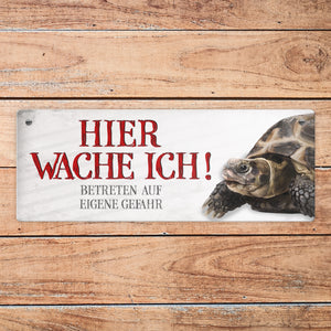 Metallschild mit Schildkröte Motiv und Spruch: Betreten auf eigene Gefahr ...