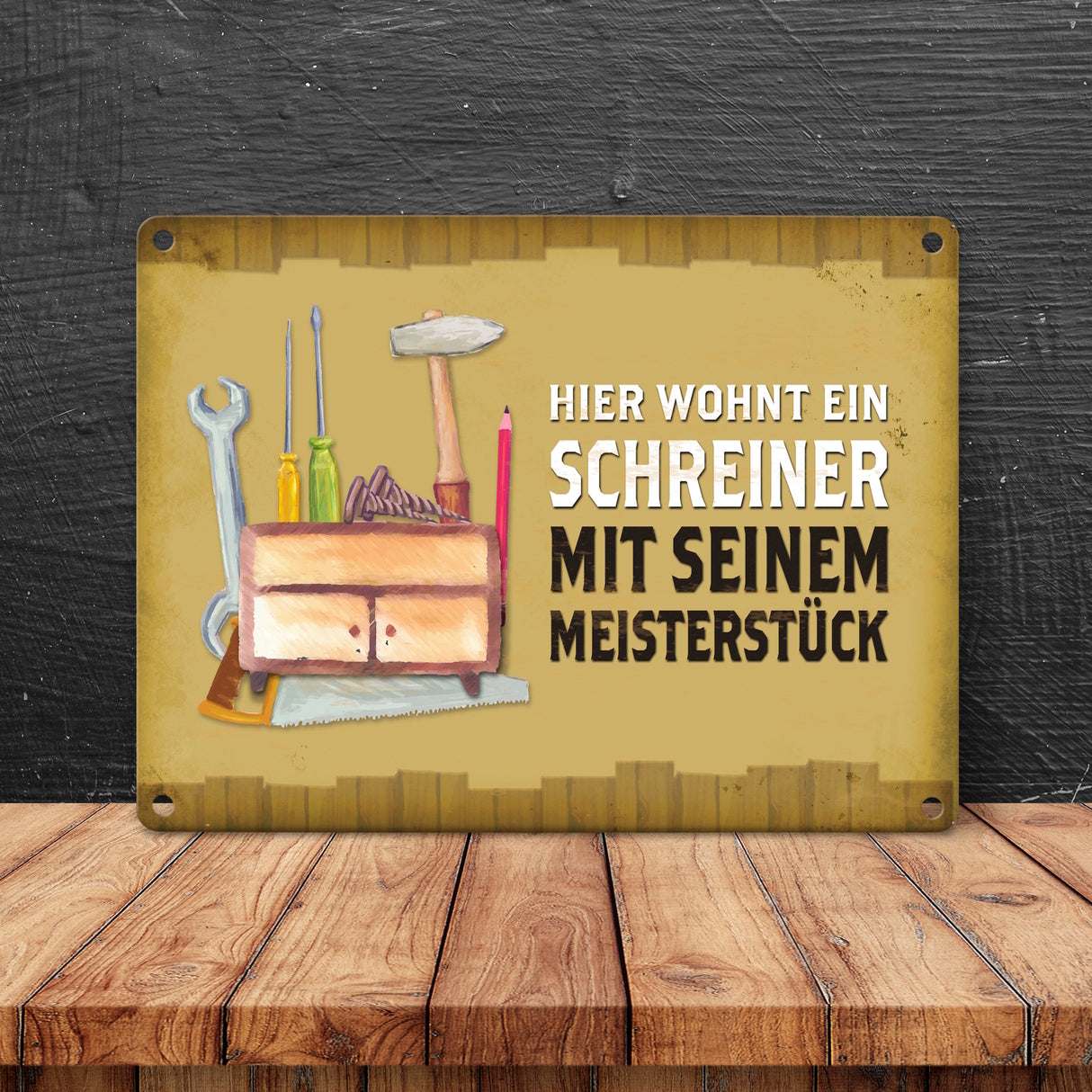 Metallschild mit Spruch: Hier wohnt ein Schreiner - mit ...
