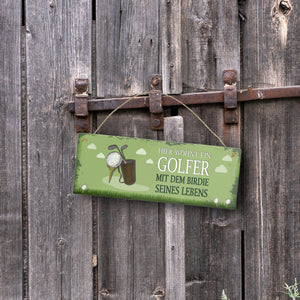 Metallschild mit Spruch: Hier wohnt ein Golfer - mit dem ...